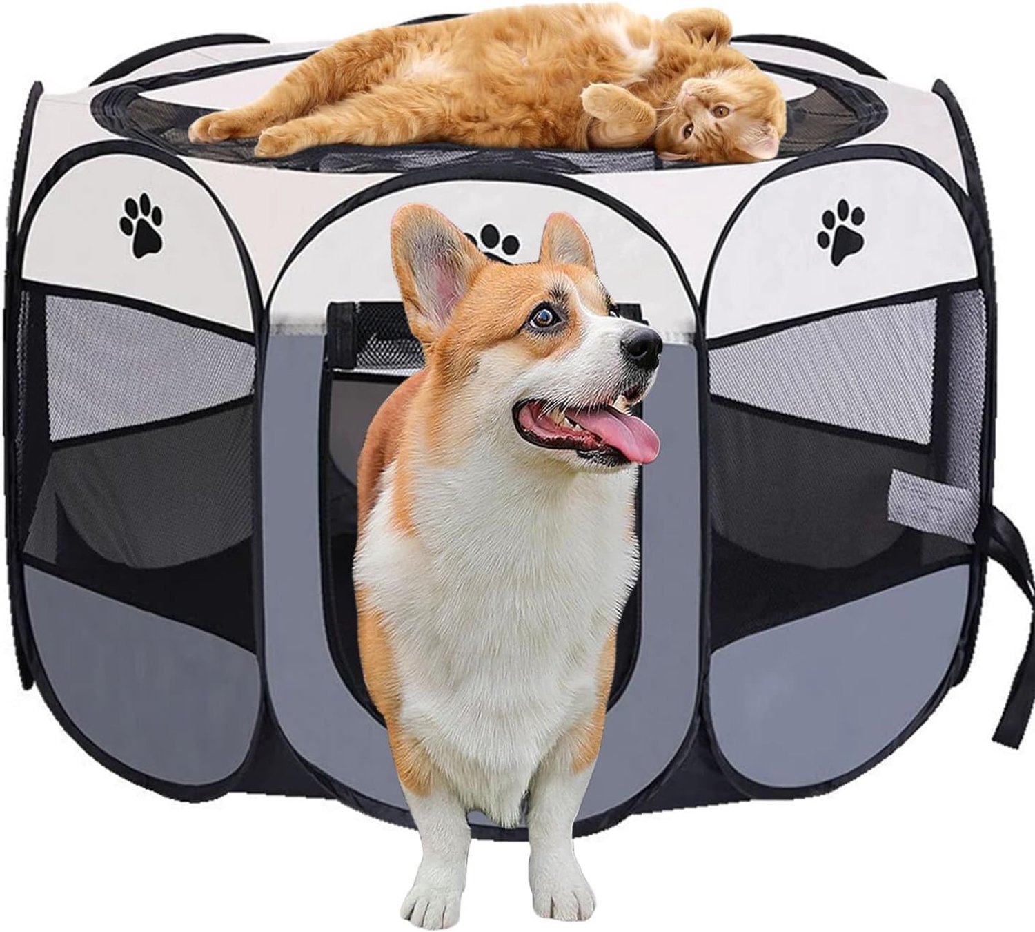 Puppybox, 74 x 74 x 43 cm, hondenhok, opvouwbaar, kattenhok voor woning, puppybox voor binnen, waterdichte Oxford-doek voor honden, katten, konijnen (grijs)