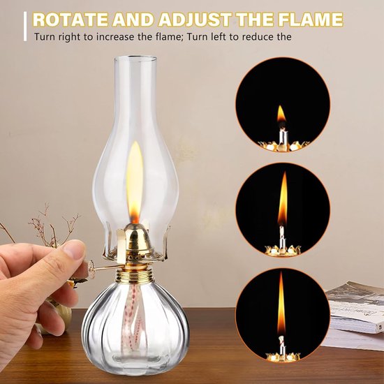 Petroleumlampen - Glas - 27,5 x 8,5 cm - Retro Olielampen met Instelbare Helderheid - Voor Binnenruimtes en Noodverlichting — afbeelding 4
