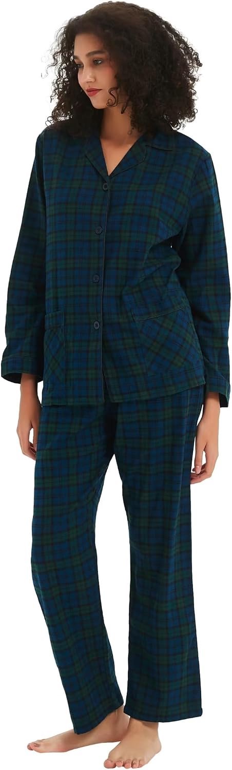 100% Katoen Flanel Pyjama Set Garen Geverfd Gezellige Lange Mouw Winter PJ's voor Vrouwen