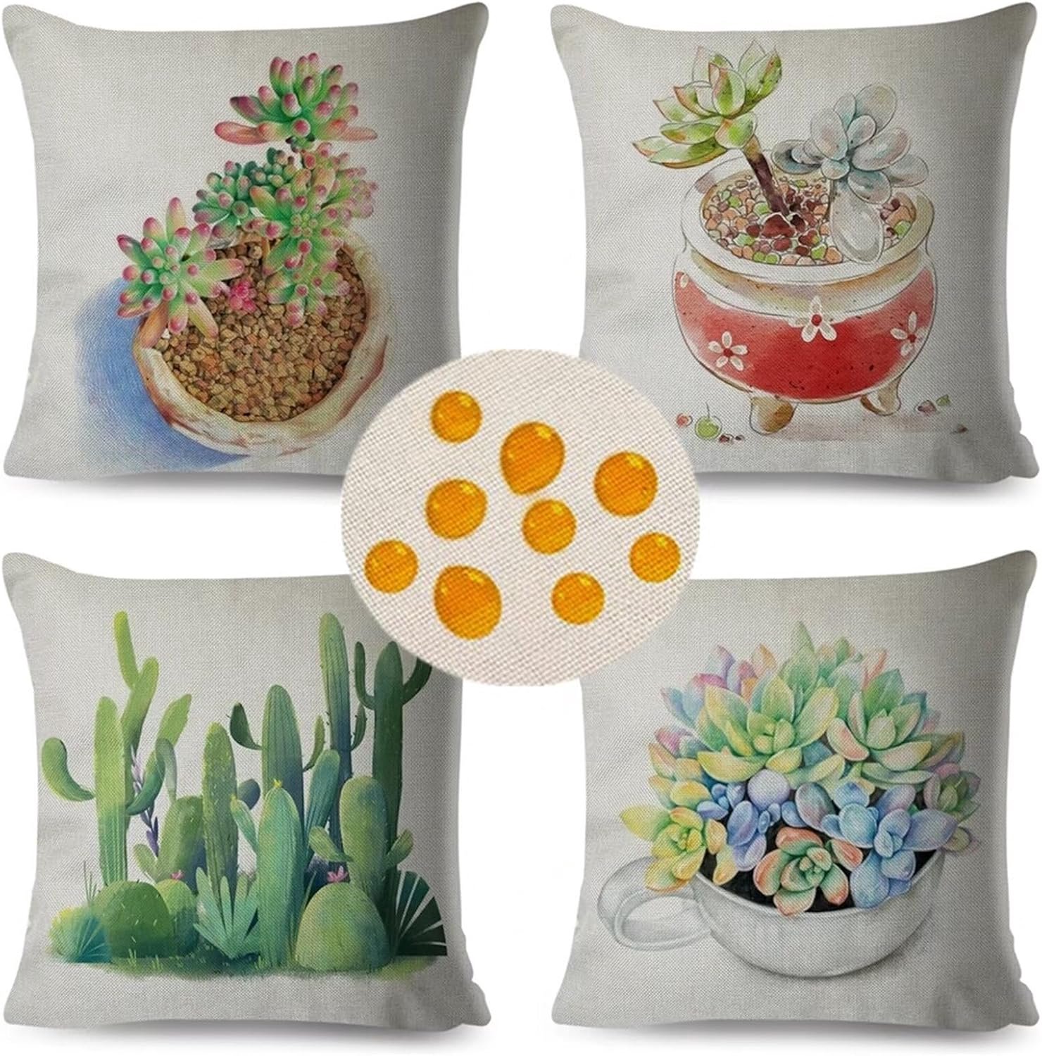 Kussenslopen Waterdichte Set van 4 Groene Planten, Vierkant Dubbelzijdig Linnen Materiaal, Met onzichtbare rits, Kussens voor Patio Balkon Bank Boerderij Tuin Decoratief 40 cm x 40 cm