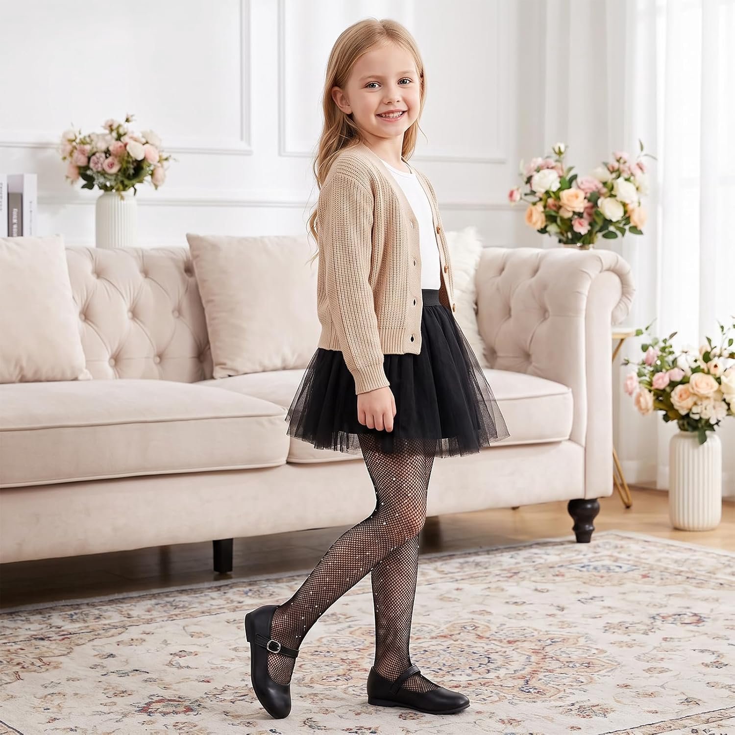 Netpanty voor kinderen, meisjes, glitterpanty voor kinderen, voor Halloween, carnaval, party, ballet, voor 6-14 jaar