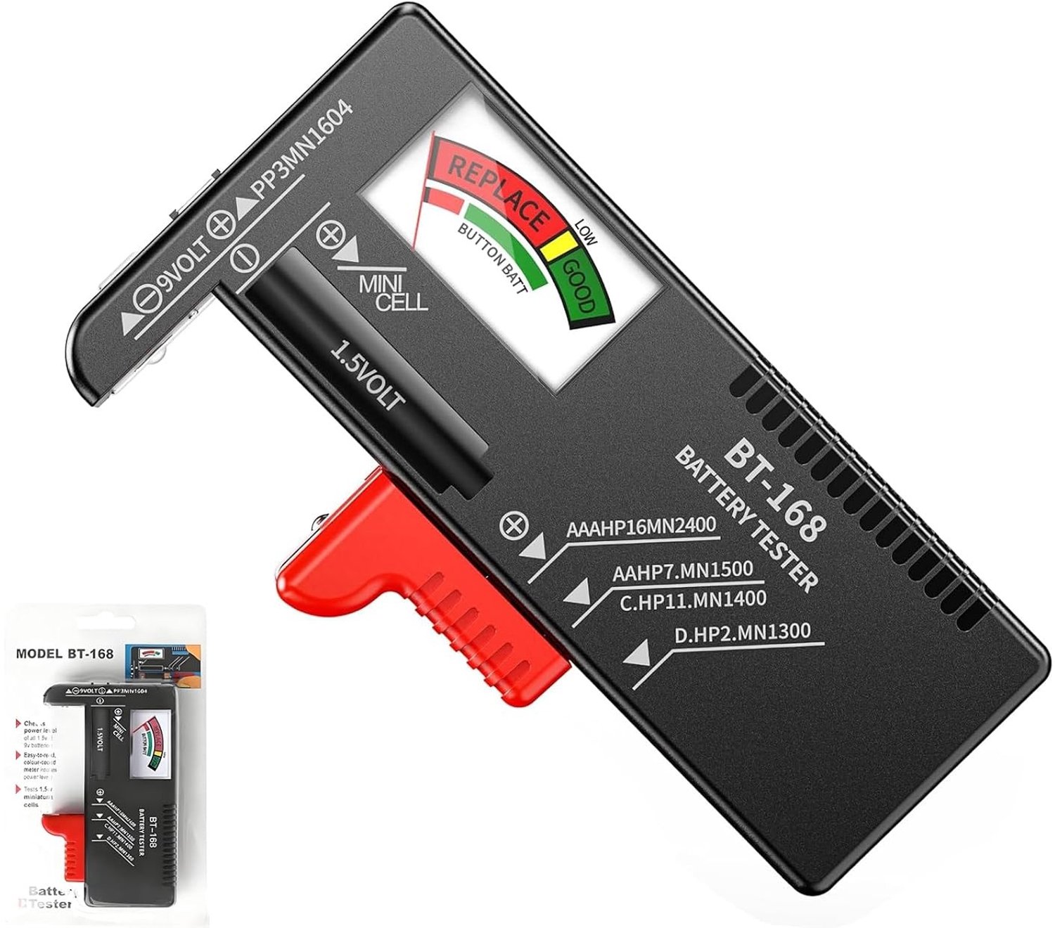 Accutester - Zwart - 11,7 x 6,4 x 2,9 cm - Digitale Batterijtester met LCD-Display - Voor Thuisgebruik en Professionele Toepassingen