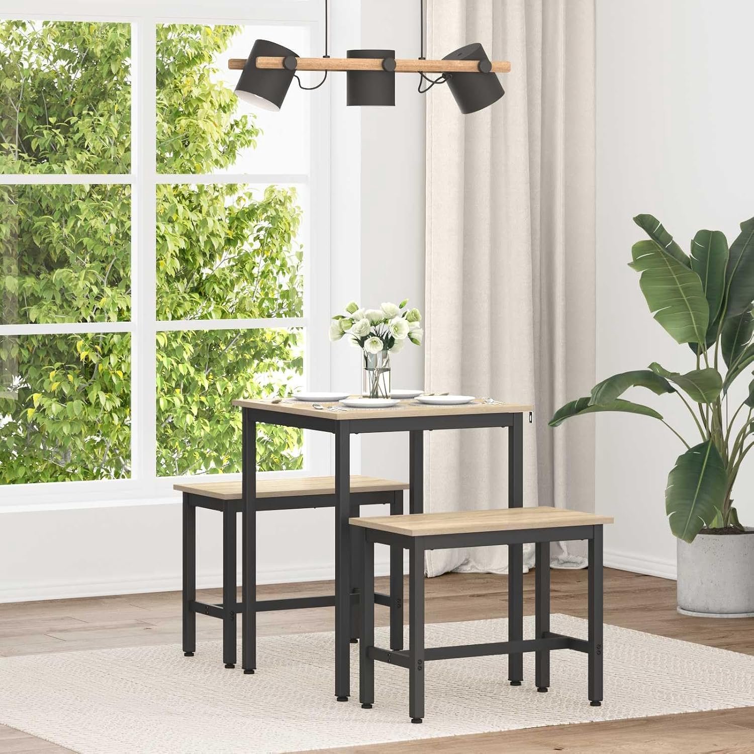 Eettafel met metalen frame en houten plaat - moderne rechthoekige eettafel voor eetkamer en keuken - duurzaam oppervlak en stabiel zwart