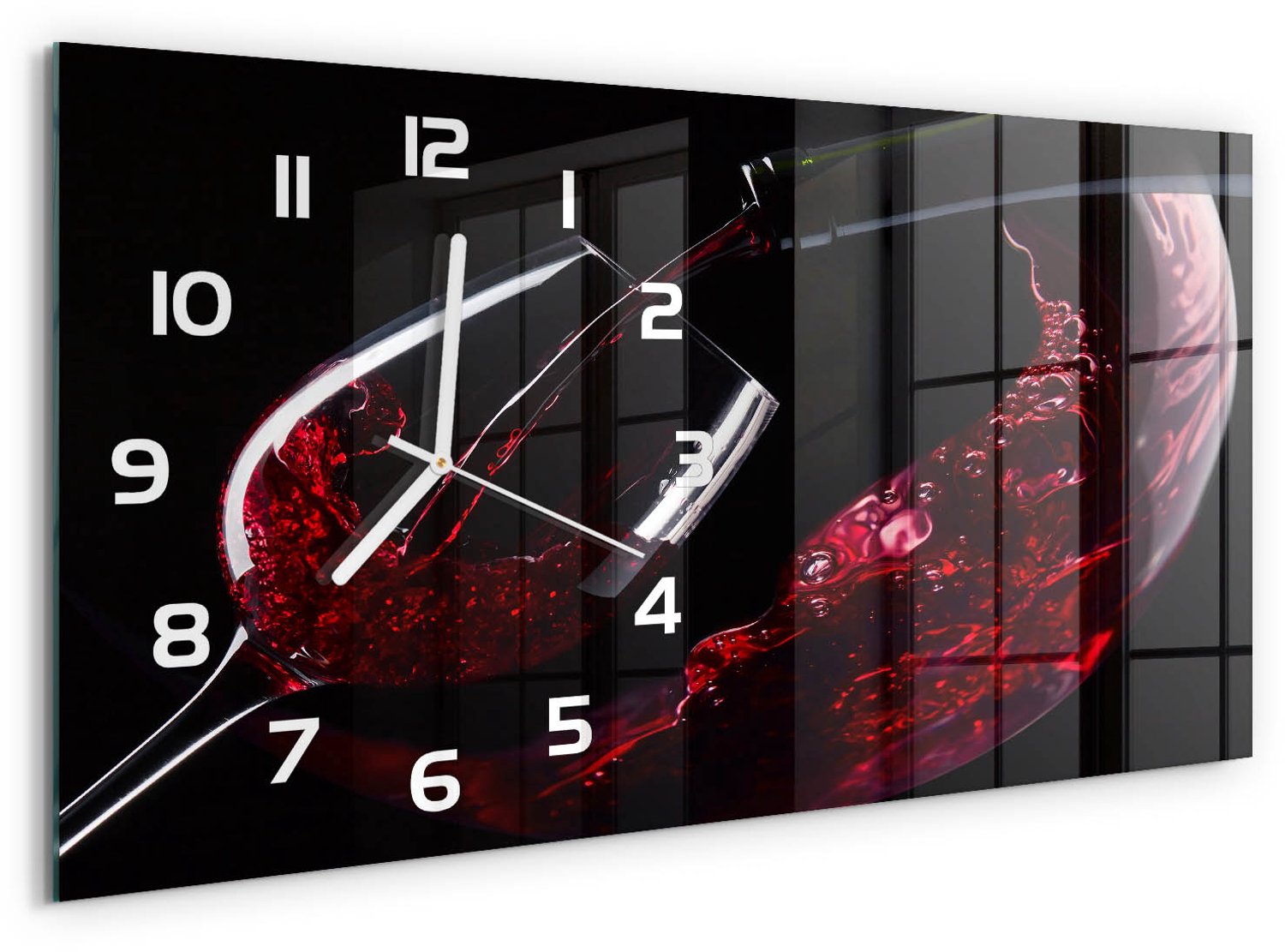 TULUP Wandklok - Rode wijn Gekleurde Glazen Klok - 60x30 cm - Rood Glazen Klok Met Print - Witte handen - Rechthoekige Klok - Moderne Wandklok Glas - Wandklok Glas Decoratie