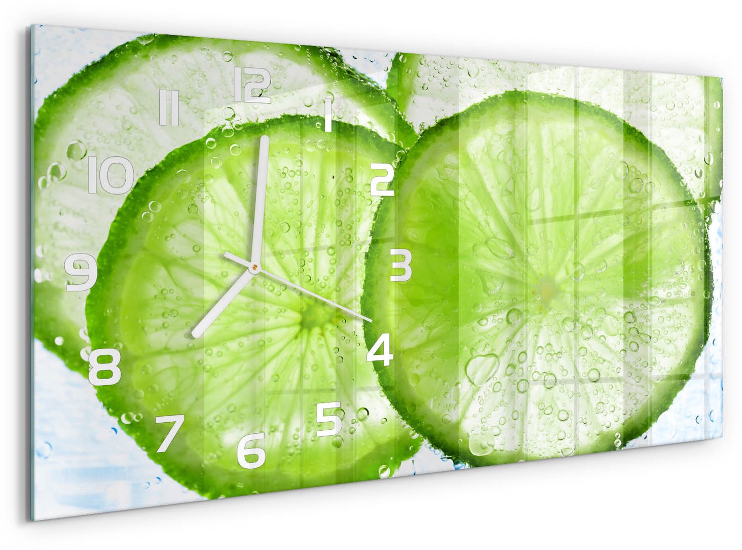 TULUP Wandklok - Kalken onder water Moderne Wandklok Glas - 60x30 cm - Groente Wandklok Glas Decoratie - Witte handen - Rechthoekige Klok - Glazen Wandklok Design - Klok Glas Met Opdruk