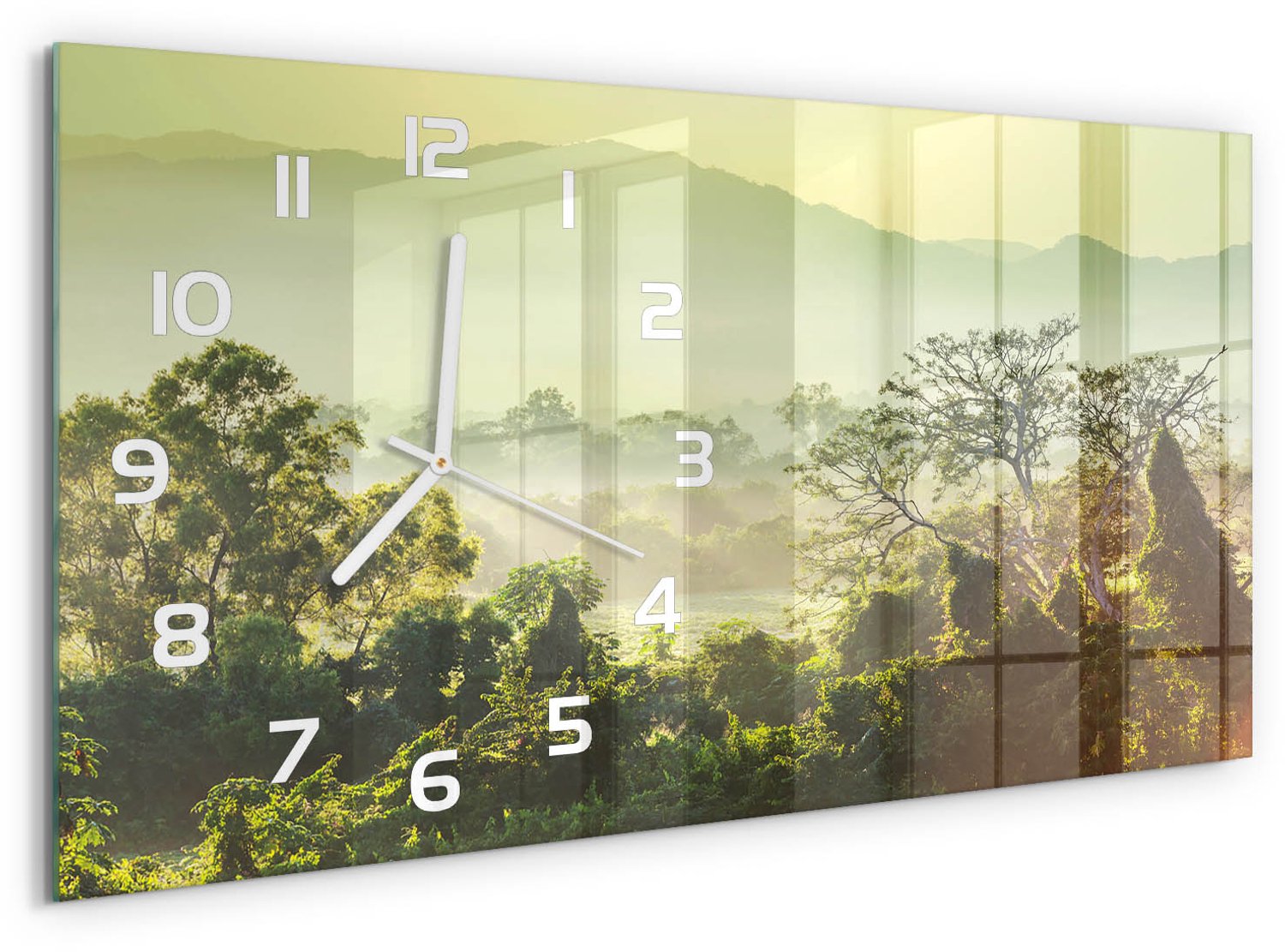 TULUP Wandklok - jungle Klok Glas Met Opdruk - 60x30 cm - Groente Moderne Wandklok Glas - Witte handen - Rechthoekige Klok - Decoratieve Glazen Klok - Glazen Wandklok Design