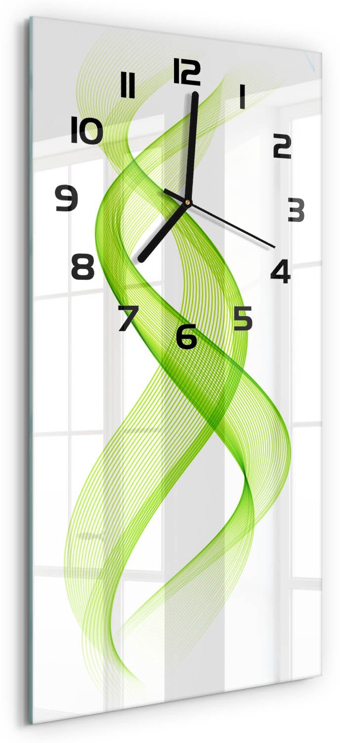 Tulup Wandklok - Kleurrijke golven Moderne Wandklok Glas - 30x60 cm - Groente Wandklok Glas Decoratie - Zwarte handen - Rechthoekige Klok - Glazen Wandklok Design - Klok Glas Met Opdruk