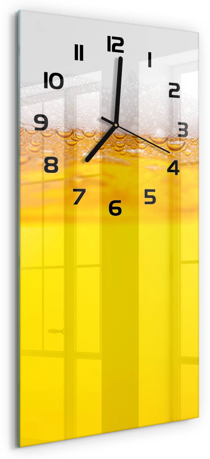 Tulup Wandklok - Bier Wandklok Glas Decoratie - 30x60 cm - Geel Gekleurde Glazen Klok - Zwarte handen - Rechthoekige Klok - Klok Glas Met Opdruk - Moderne Wandklok Glas