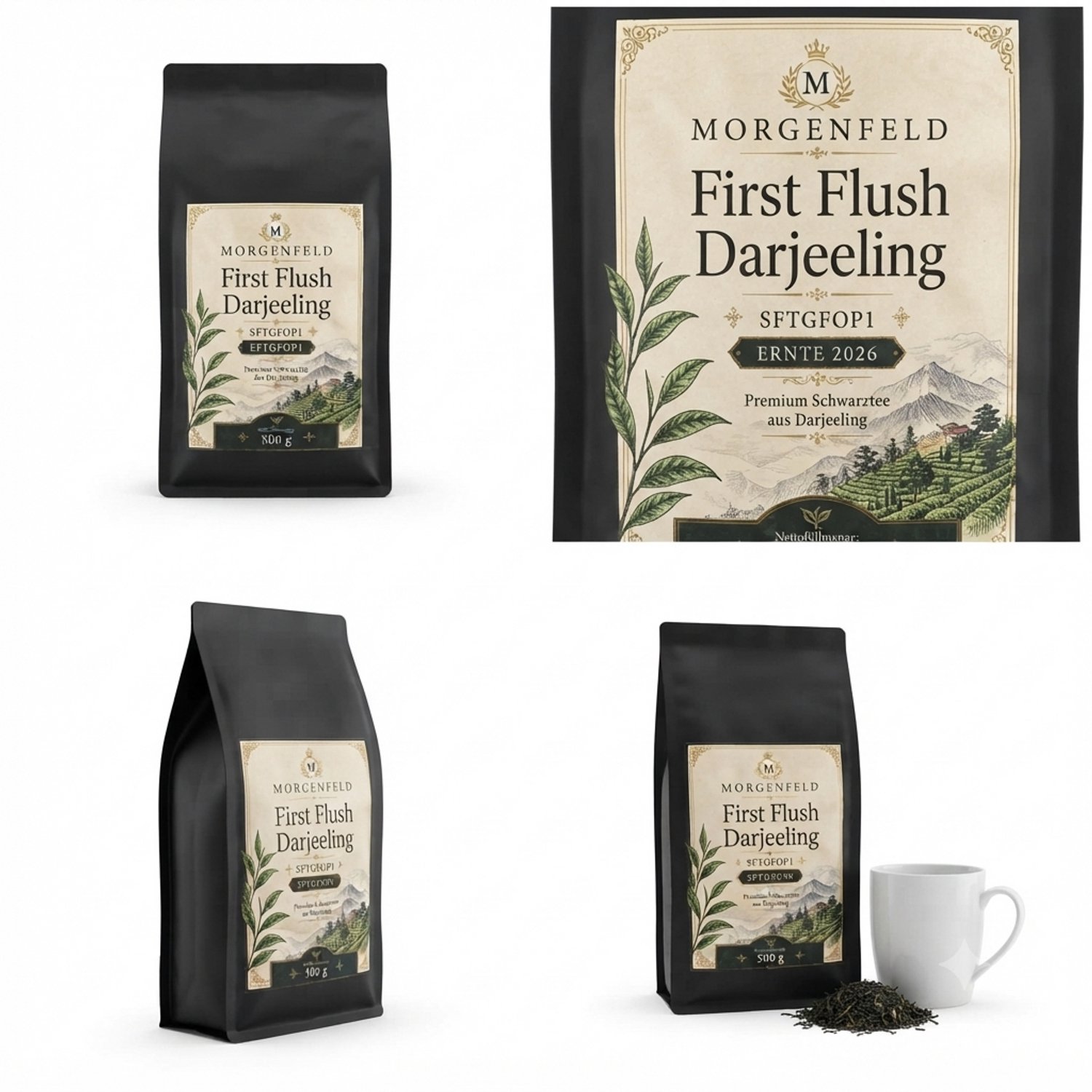Morgenfeld First Flush Darjeeling Thee 500 g – Premium Zwarte Thee, Oogst 2026, losse bladeren uit Darjeeling India, aromatische hooglandthee voor theepot, zeef & middagthee Met Kajal Sticker