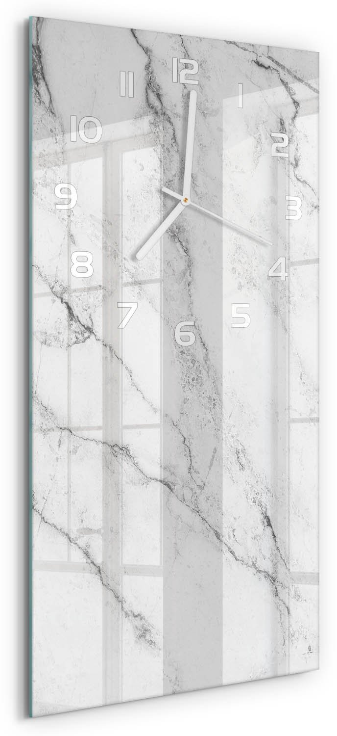 Tulup Wandklok - Marmer Gekleurde Glazen Klok - 30x60 cm - Wit Glazen Klok Met Print - Witte handen - Rechthoekige Klok - Moderne Wandklok Glas - Wandklok Glas Decoratie