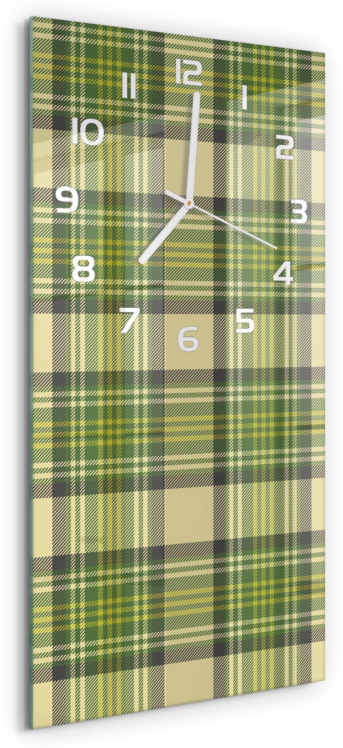 Tulup Wandklok - Groen raster Gekleurde Glazen Klok - 30x60 cm - Groente Glazen Klok Met Print - Witte handen - Rechthoekige Klok - Moderne Wandklok Glas - Wandklok Glas Decoratie