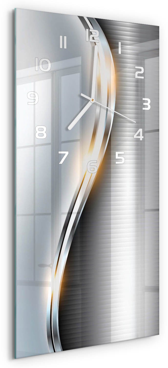 Tulup Wandklok - Metaalabstractie Gekleurde Glazen Klok - 30x60 cm - Zilver Glazen Klok Met Print - Witte handen - Rechthoekige Klok - Moderne Wandklok Glas - Wandklok Glas Decoratie