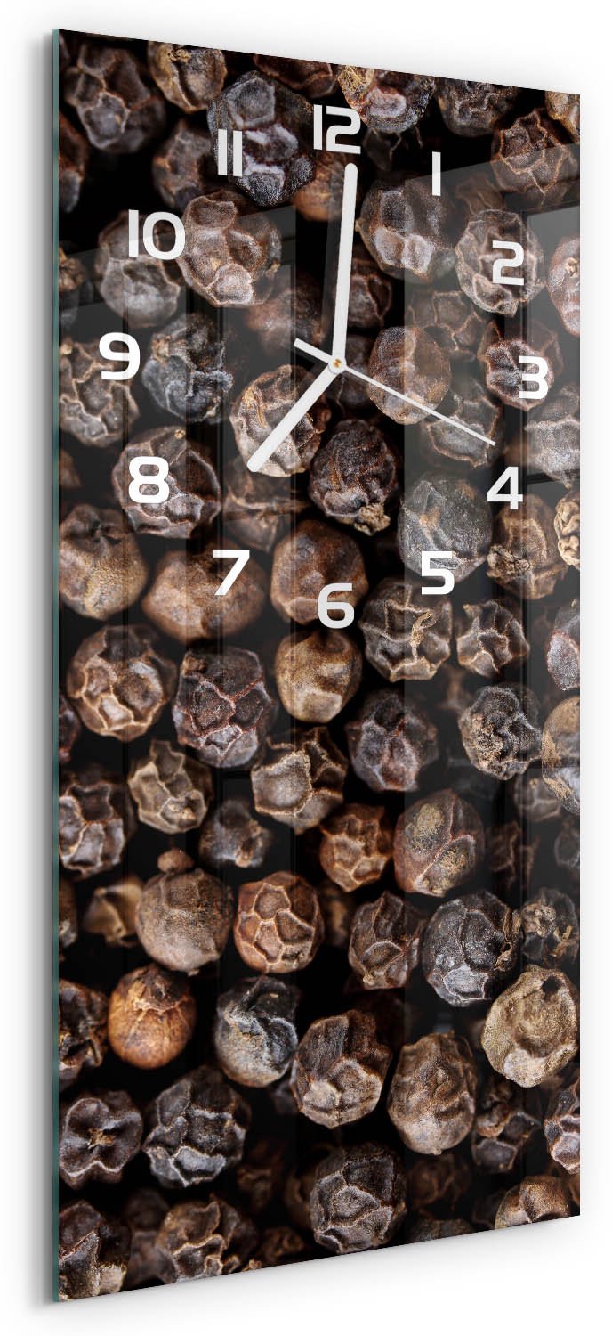 Tulup Wandklok - Peperkorrels Wandklok Glas Decoratie - 30x60 cm - Bruin Gekleurde Glazen Klok - Witte handen - Rechthoekige Klok - Klok Glas Met Opdruk - Moderne Wandklok Glas