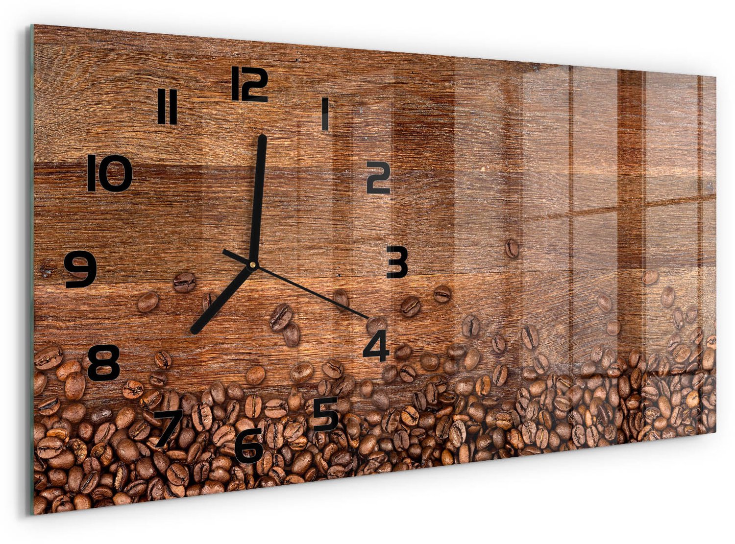 TULUP Wandklok - Koffiebonen Glazen Klok Met Print - 60x30 cm - Bruin Wandklok Glas Met Motief - Zwarte handen - Rechthoekige Klok - Wandklok Glas Decoratie - Gekleurde Glazen Klok