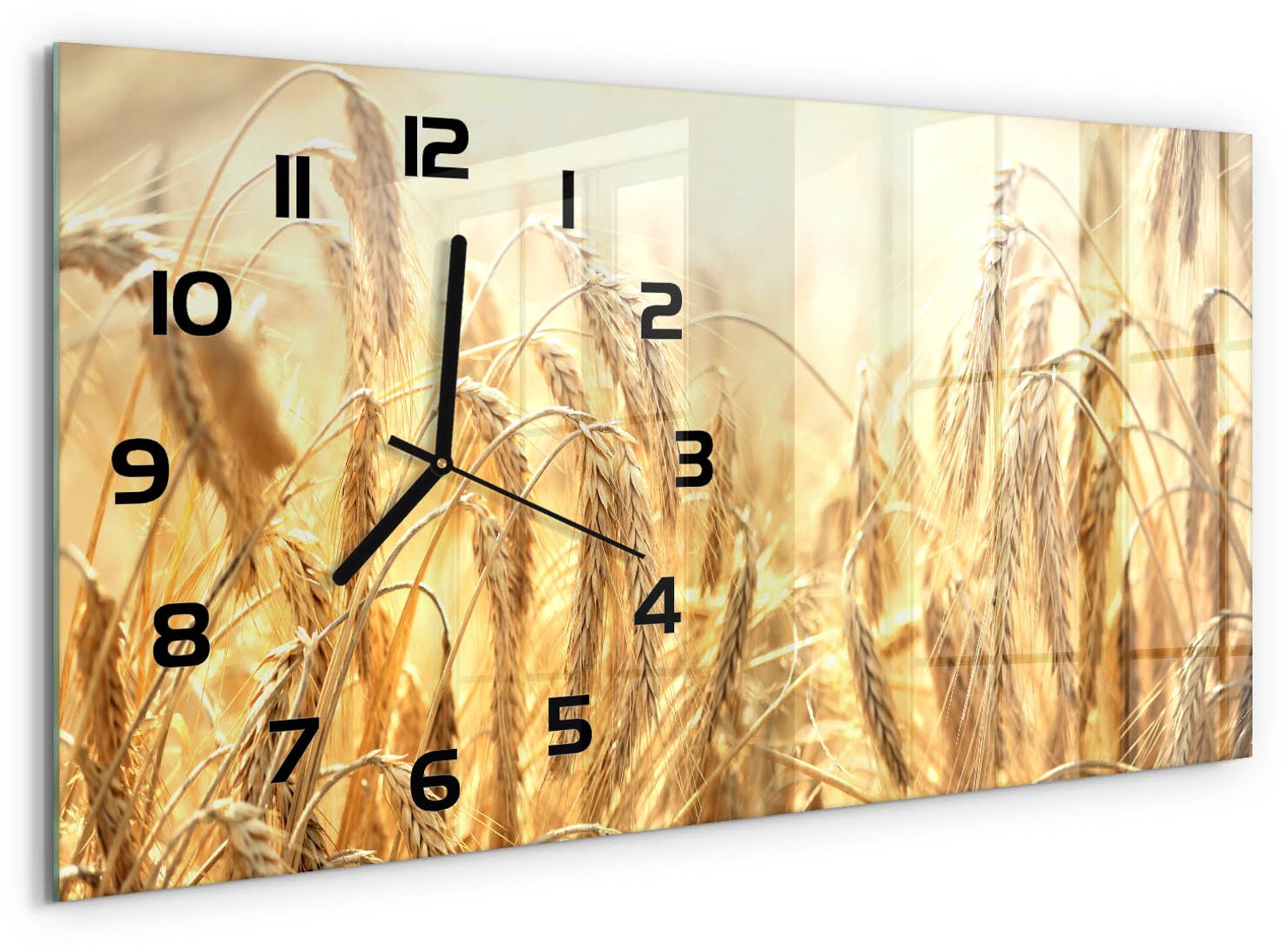 TULUP Wandklok - Korrel Glazen Wandklok Design - 60x30 cm - Beige Klok Glas Met Opdruk - Zwarte handen - Rechthoekige Klok - Wandklok Glas Met Motief - Decoratieve Glazen Klok