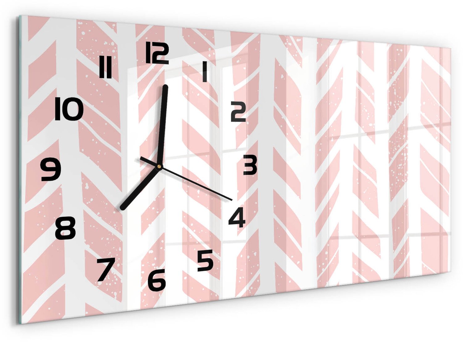 TULUP Wandklok - Visgraatpatroon Gekleurde Glazen Klok - 60x30 cm - Roze Glazen Klok Met Print - Zwarte handen - Rechthoekige Klok - Moderne Wandklok Glas - Wandklok Glas Decoratie