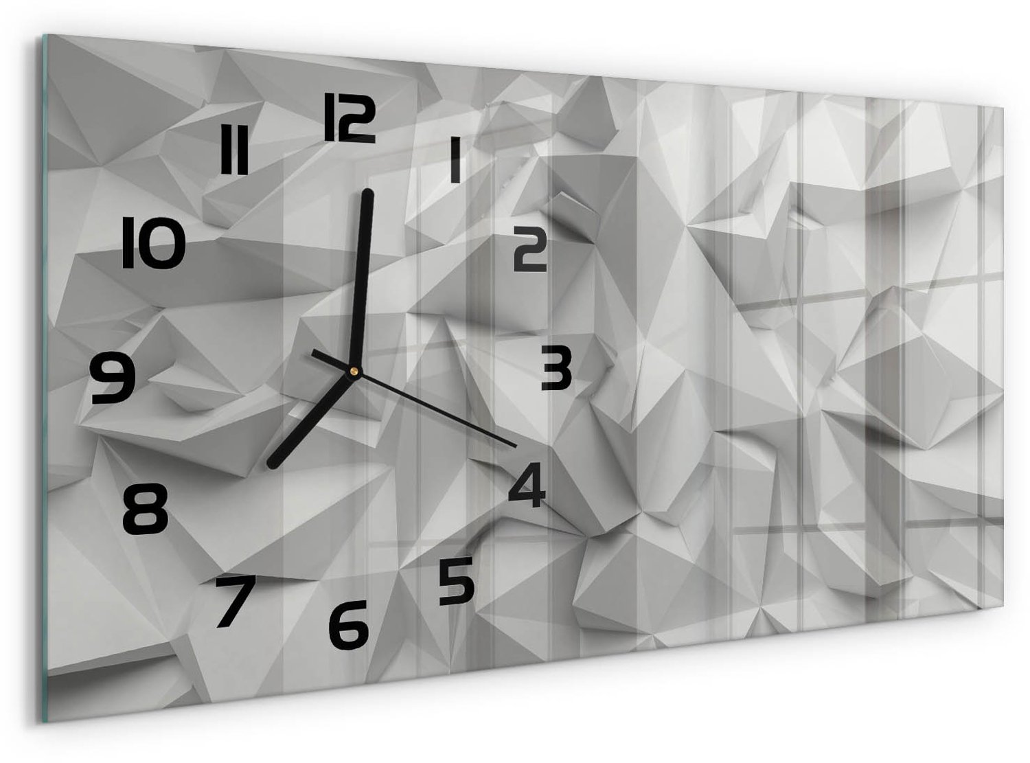 TULUP Wandklok - 3D-abstractie Gekleurde Glazen Klok - 60x30 cm - Grijs Glazen Klok Met Print - Zwarte handen - Rechthoekige Klok - Moderne Wandklok Glas - Wandklok Glas Decoratie