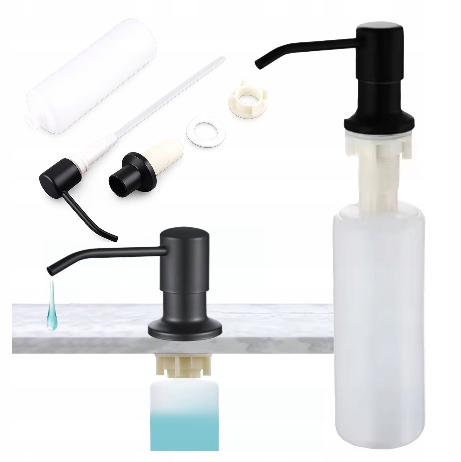 Merkloos Zwarte Zeepdispenser 350ml voor Spoelbak - 25mm