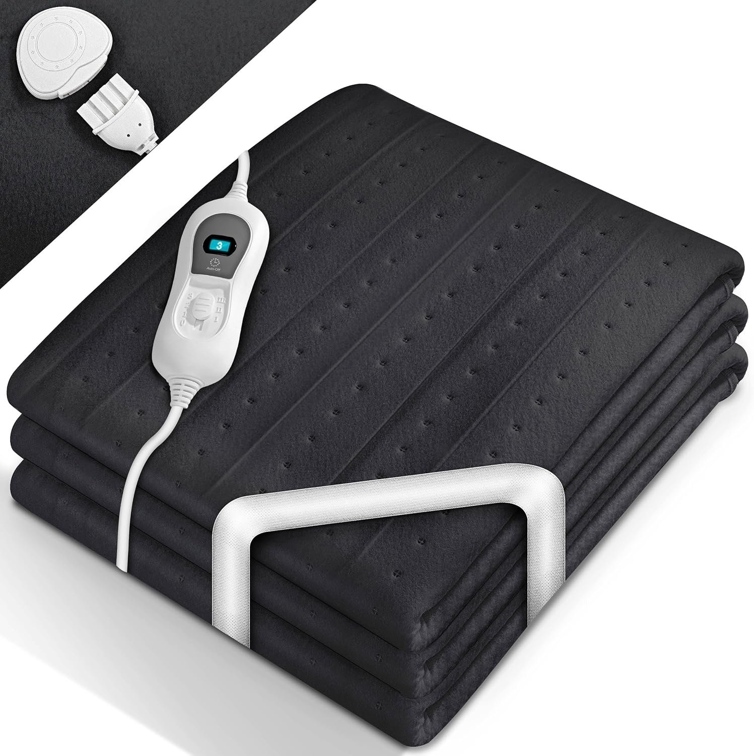 QEVA Elektrische Fleece Deken - Fleece Deken - Elektrische Deken - Antraciet - 150cm x 80cm x 1cm Zwart