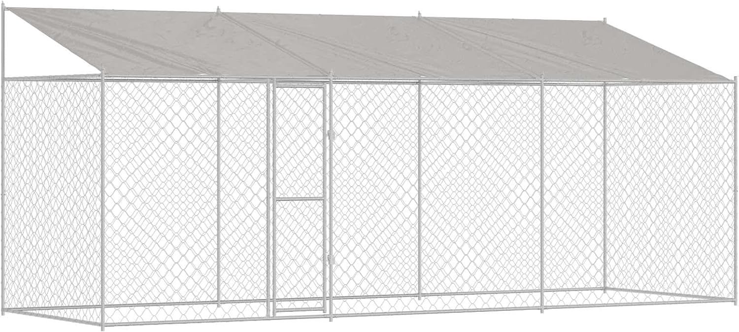 Hondenkooi met dak, zilver, 600 x 200 x 256 cm