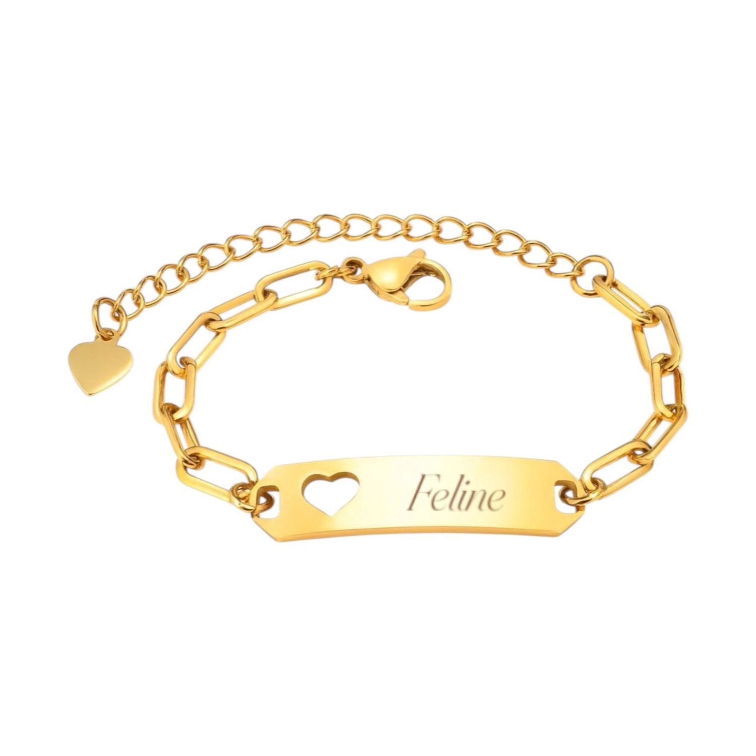 Meisjes Schakelarmband met Naam en Hartje Goud