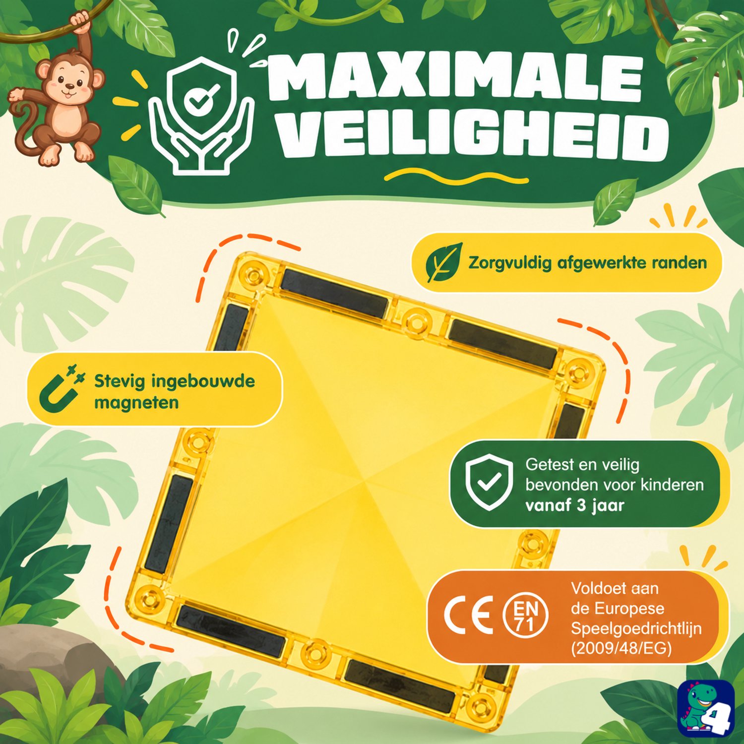 Fits4Kids® Magnetic Tiles - 47 Stuks - Magnetisch Speelgoed - Jungle Thema - Magnetische Tegels - Magna Constructiespeelgoed - Bouwstenen - 3 4 5 6 7 8 Jaar — afbeelding 5