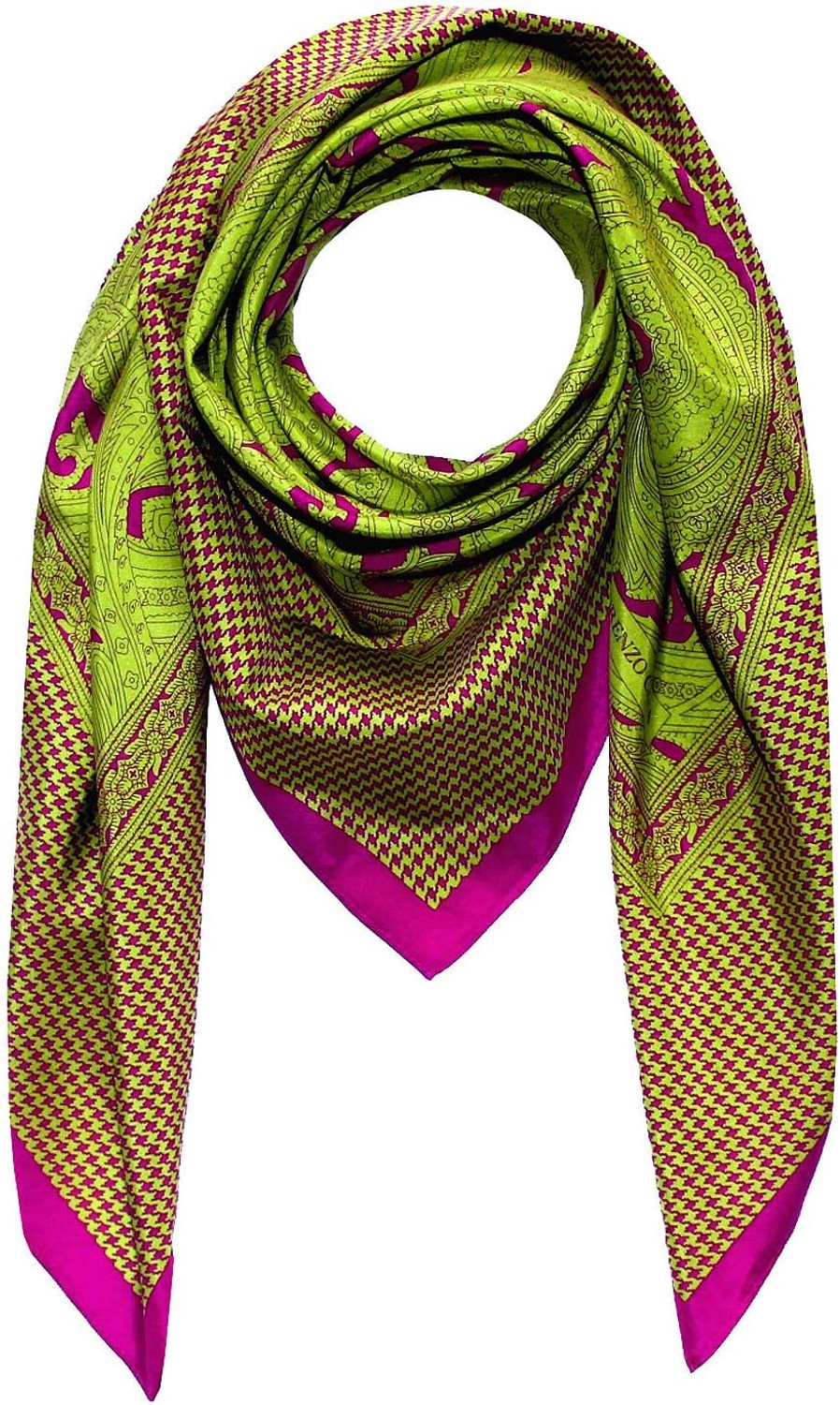 Luxe Deken Sjaal Heren Katoen Zijde 110x110cm Paisley Berry Roze Groen Paars