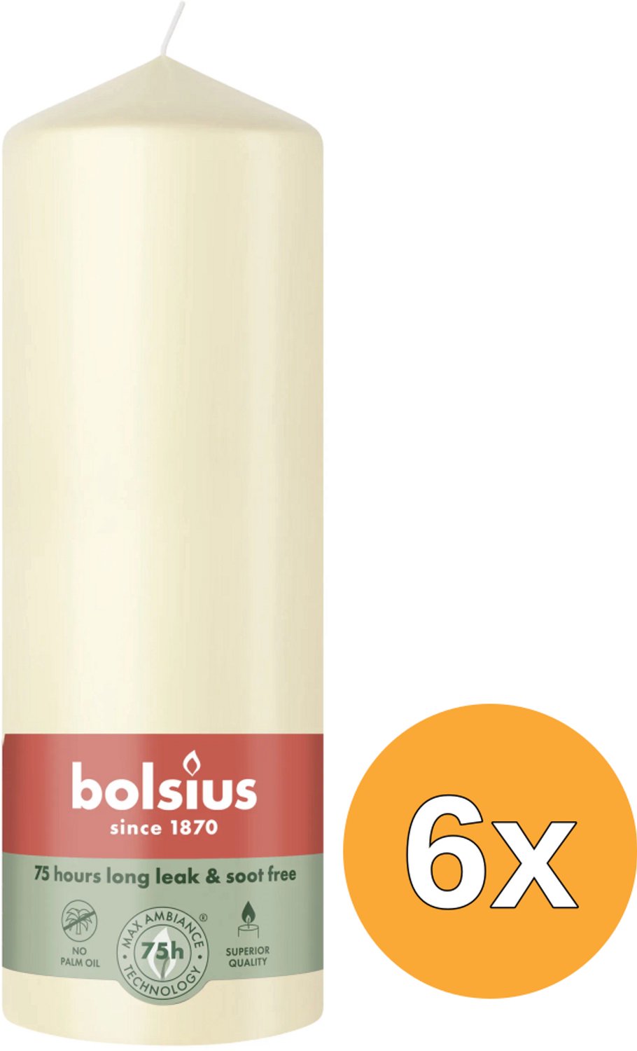 Bolsius 6x Bolsius Stompkaars 200/68 Soft Pearl (1 stuk)