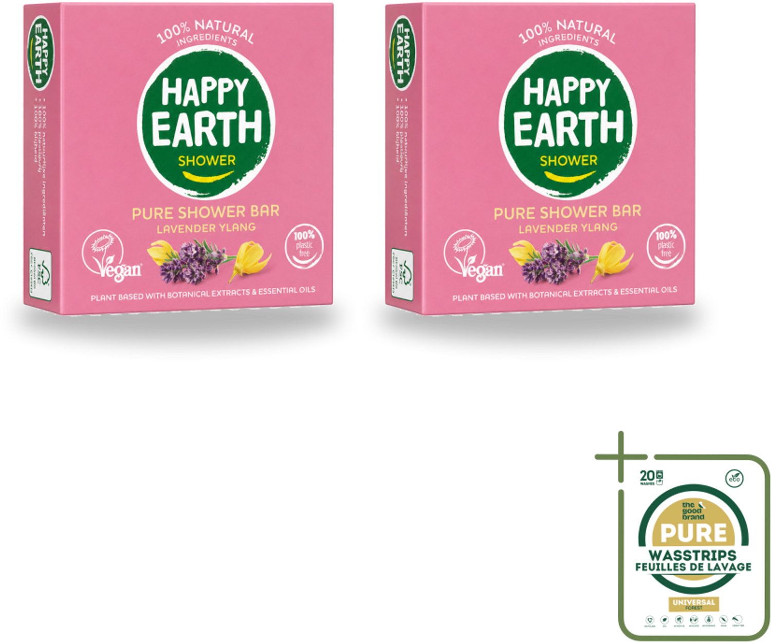 2 x Happy Earth – Shower Bar – 100% Natuurlijk Lavender Ylang – 90 g - Wasstrips - Douchen - Douchegel - Lavendel - Ylang-ylang - Natuurlijke Douchegel