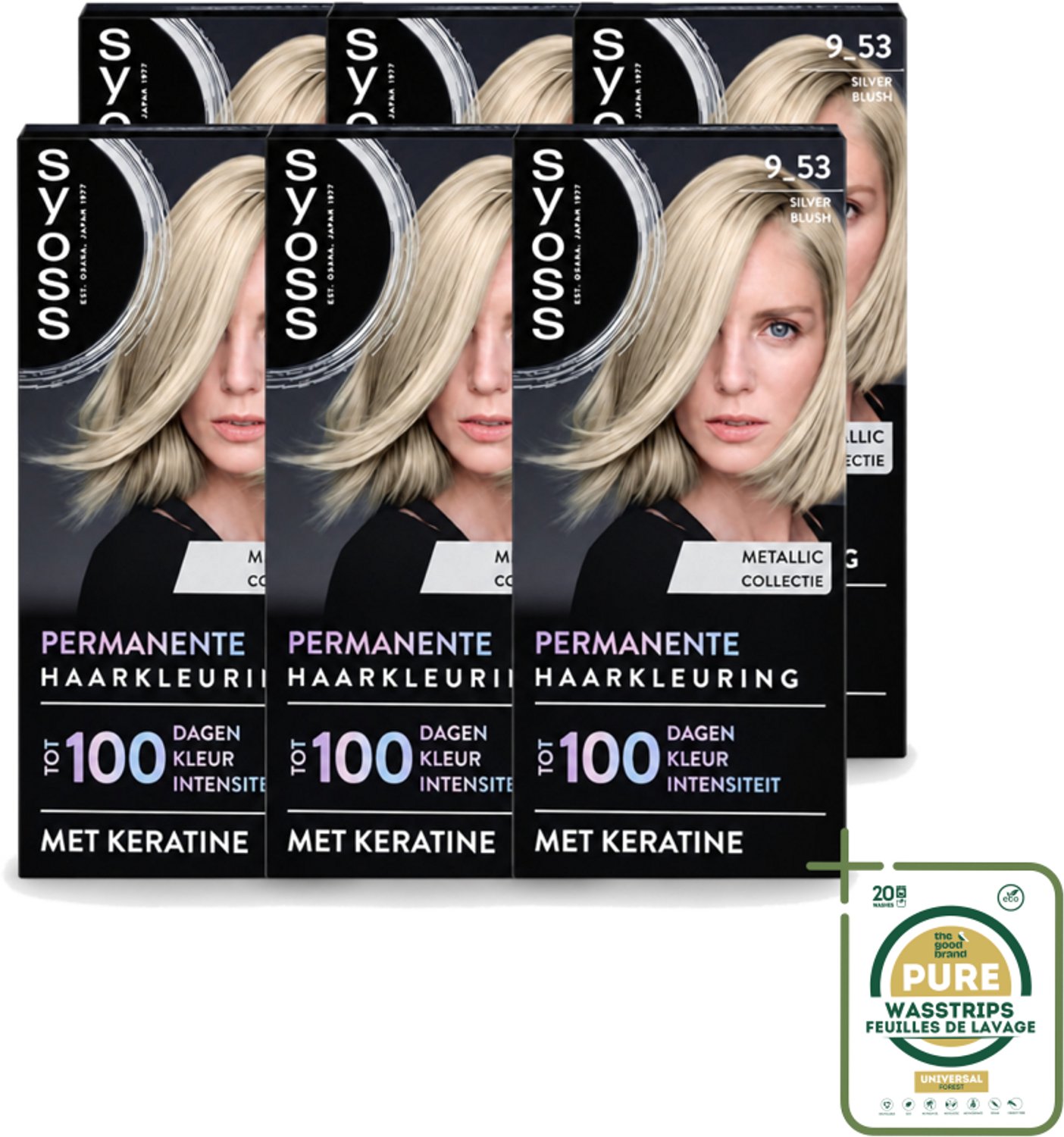 6 x SYOSS - Coloration 9-53 Silver Blush - Haarverf - Grijsdekking - Vermindert Haarbreuk - Wasstrips - Haarverf - Haarkleur - Grijsdekking - Haarverf 9-53 - Haarverf 9-53 Silver Blush
