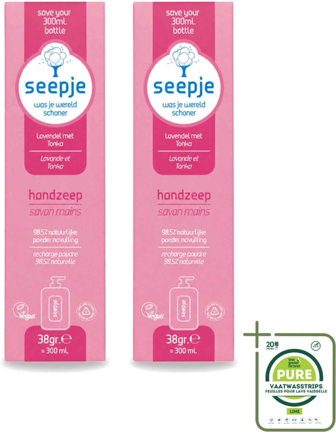 2 x Seepje - Handzeep - Rijke Geur en Hydratatie - Lavendel met Tonka - Navulverpakking - 38 g - Grootverpakking - Vaatwasstrips - Handzeep - Navulpoeder - Handverzorging - Natuurlijke Handzeep - Lavendel
