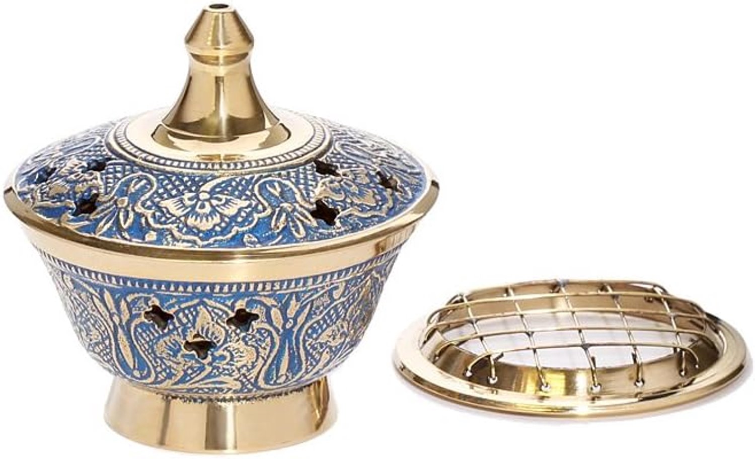 NKlaus Messing wierookbrander, 8 cm, handgeschilderd, blauw