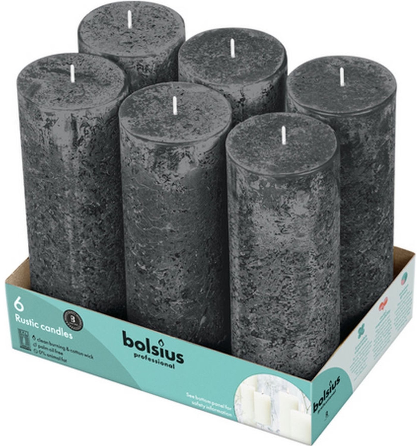 Bolsius | Rustieke Stompkaarsen 190/68 | Stormy Grey | 6 stuks | Omdoos 2x