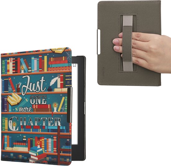 kwmobile e-reader hoesje geschikt voor Kobo Aura H2O Edition 1 hoes - E reader flip case met magneetsluiting - Ereader cover - bibliotheek design in meerkleurig — afbeelding 2