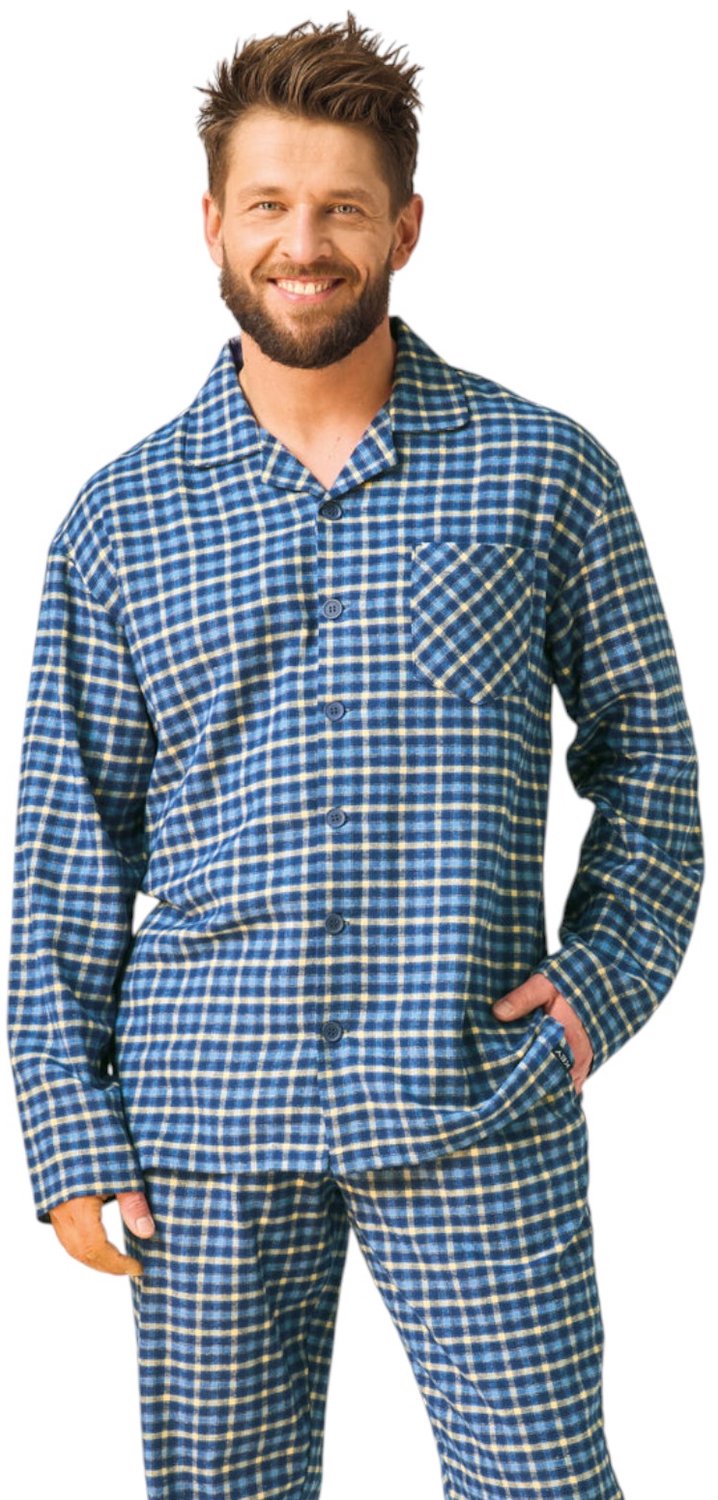 Key Flanellen Pyjama Heren Blauw Ruit MNS 404 XL