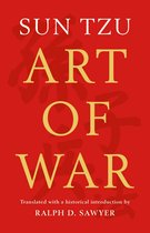 Rode boekomslag met gouden letters: Sun Tzu Art of War, vertaald door Ralph D. Sawyer, met Chinese karakters op de achtergrond.