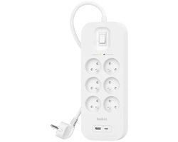 Belkin Spanningsbeveiliger met 6 stopcontacten Wit 2M (USB-C+USB-A) Belgisch gebruik