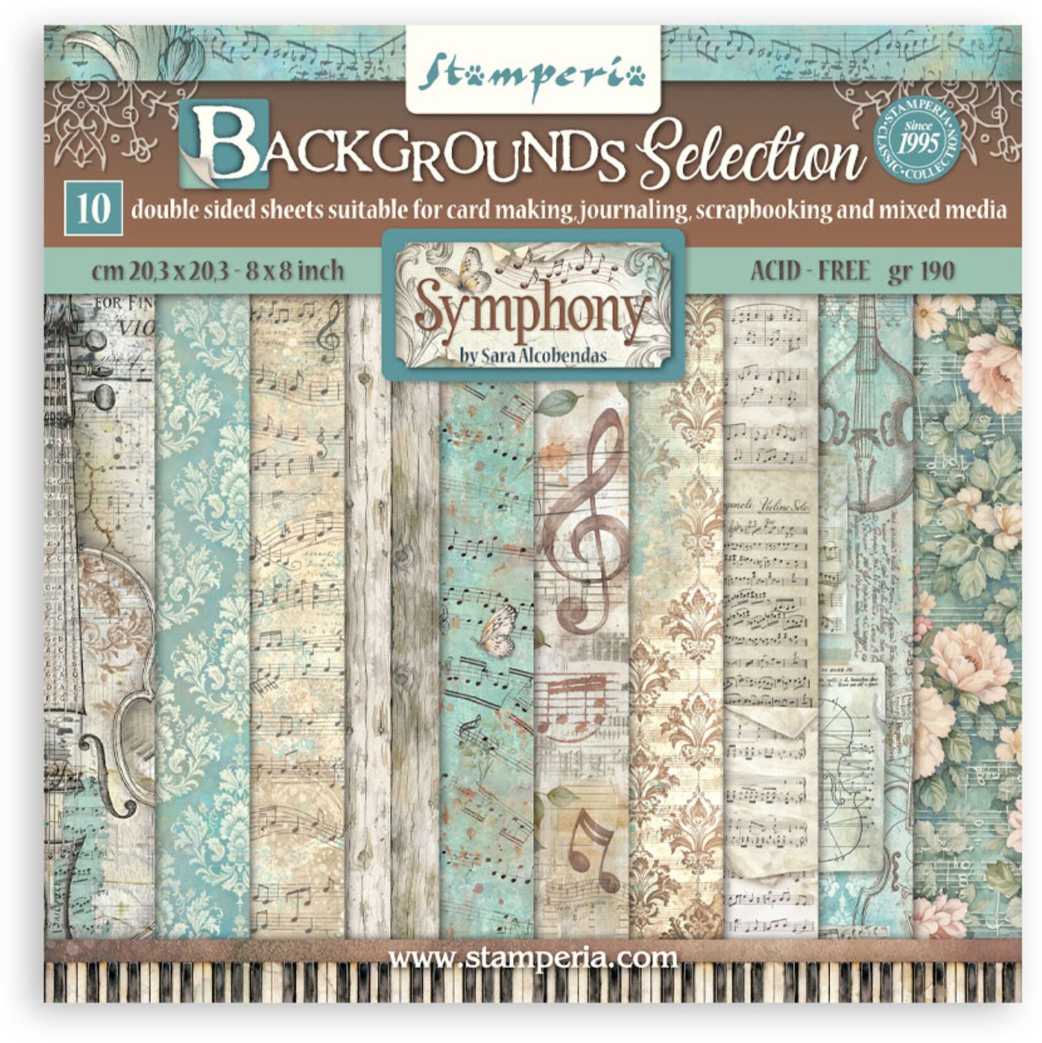 Stamperia - Symphony 8x8 Inch Paper Pack Maxi Background Selection by Sara Alcobendas (SBBS145)
