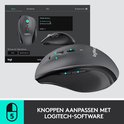 Zwarte Logitech M705 muis met 5 aanpasbare knoppen instelbaar via Logitech software.