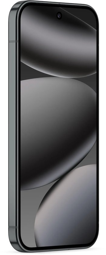 Zijaanzicht van een zwarte Google Pixel-smartphone, focus op het slanke ontwerp en schermranden.