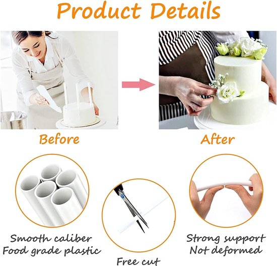 24 Stuks Cake Dowel Stokken, 9.5" Witte Plastic Ondersteuningsstangen voor Laaggebak en Taartconstructie — afbeelding 2