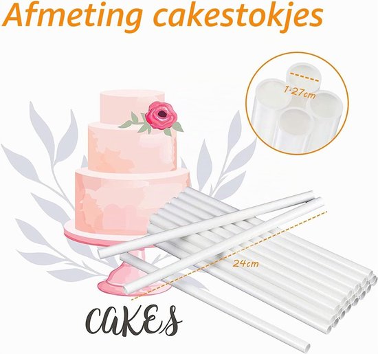 24 Stuks Cake Dowel Stokken, 9.5" Witte Plastic Ondersteuningsstangen voor Laaggebak en Taartconstructie — afbeelding 3