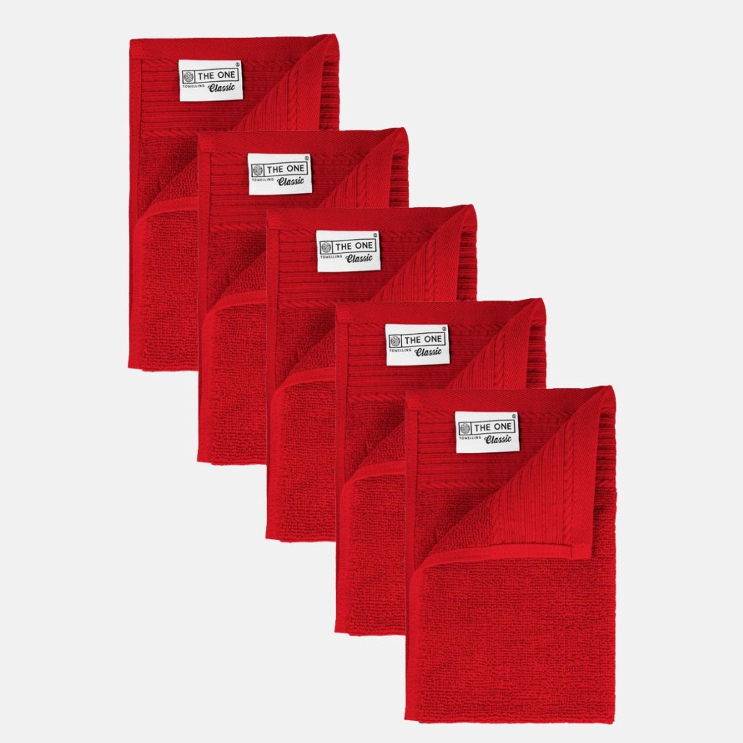 The One Towelling Gastendoek - 30x50 cm - 5 stuks - Hotelkwaliteit - 450 g/m² - 100% Gekamd katoen - Rood