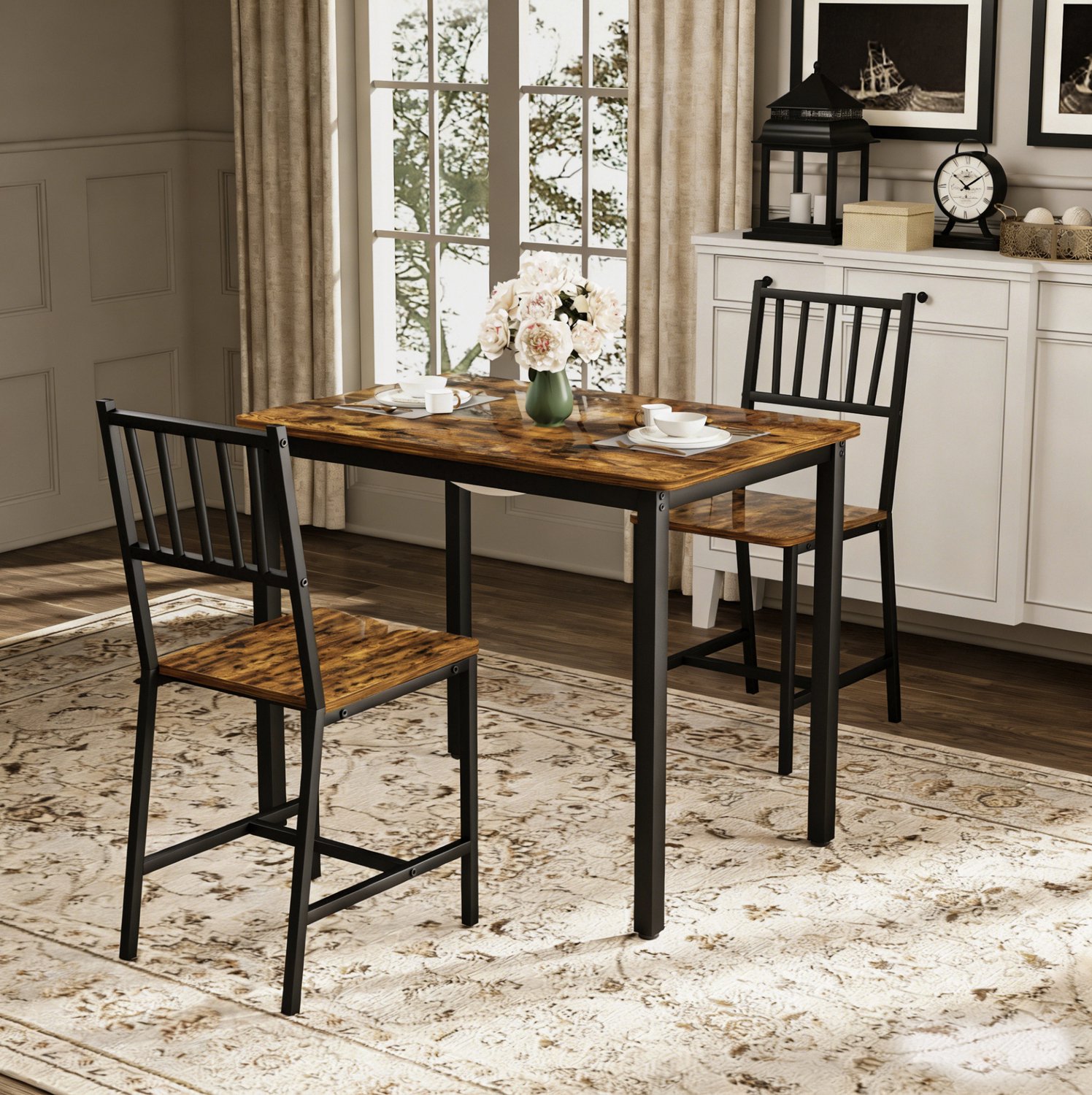 CHICFURN Eettafel - multifunctioneel - 3-delige set - bruin en zwart