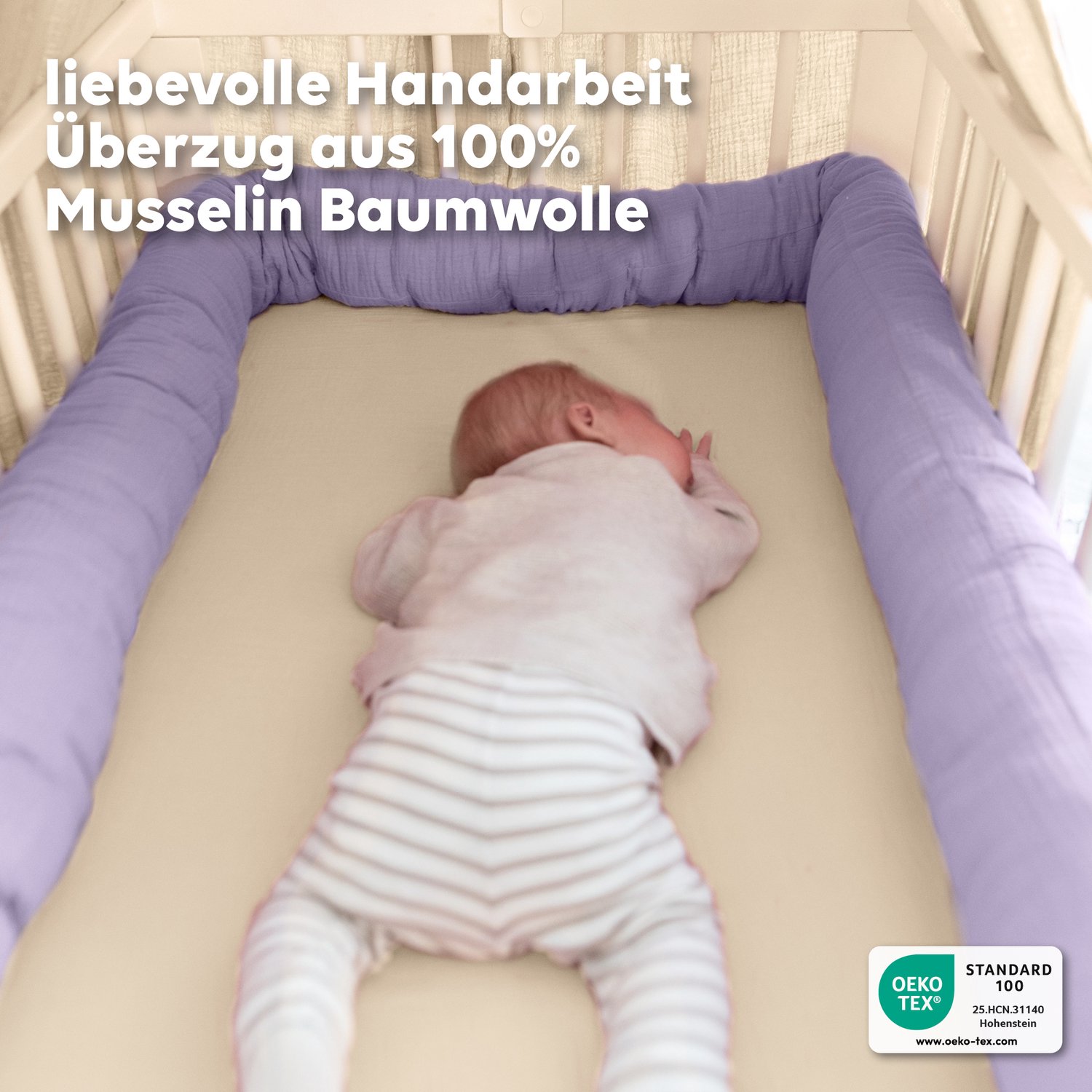 LILIMAUS Bedomrander 300 cm - bedslang voor ledikant en kinderbed - mousseline katoen - lila