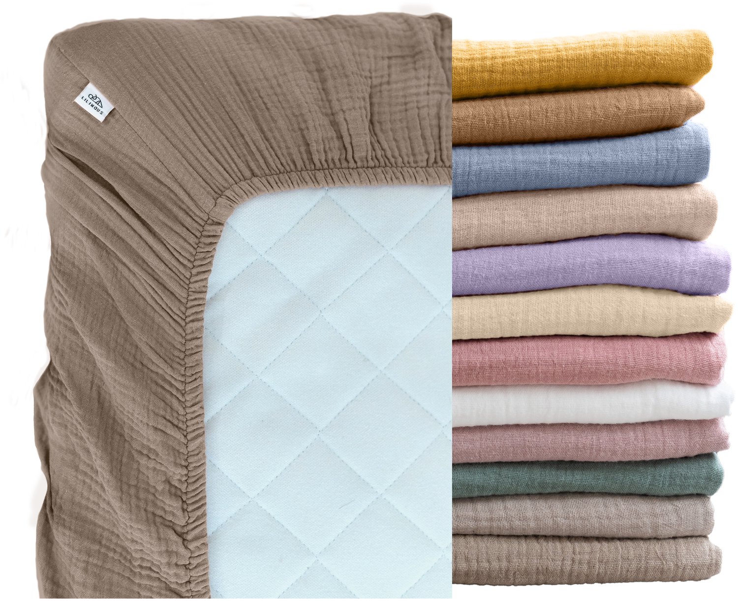 LILIMAUS Hoeslaken 120 x 200 cm - mousseline katoen - donkerbeige