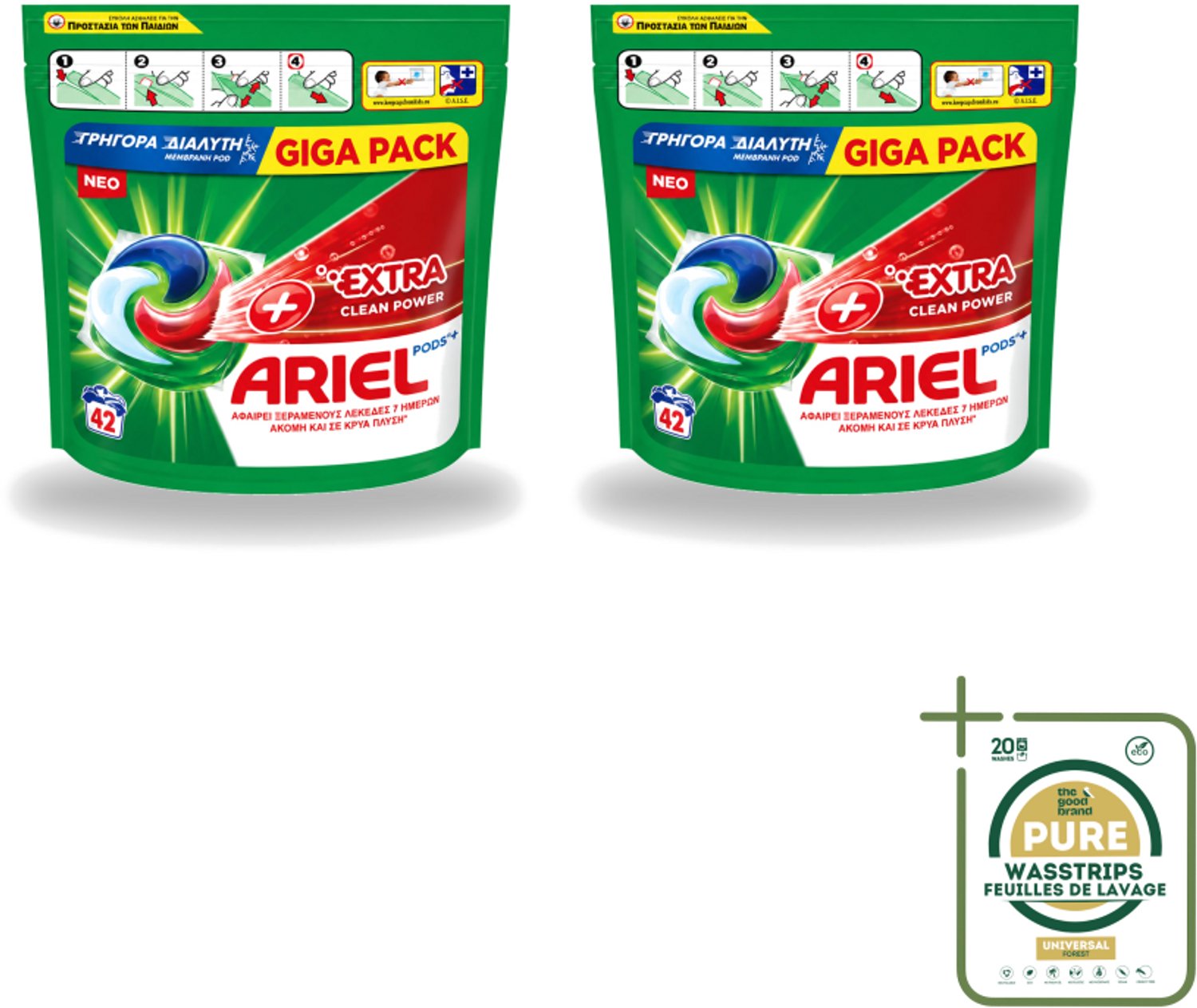 2 x Ariel – Pods – Clean Power Extra Schoon – 42 wasbeurten - Wasstrips - Ariel Clean Power Pods - Extra Schoon Pods - Krachtige Vlekverwijdering - 42 Wasbeurten - Power Segment