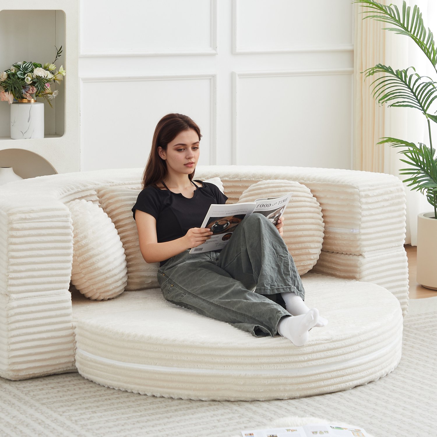 VVBV Bedbank / Daybed – Slaapfunctie, Bureau, 4-in-1, 3 Kussens – voor Hal/Entree/Kantoor – Ribstof – Beige