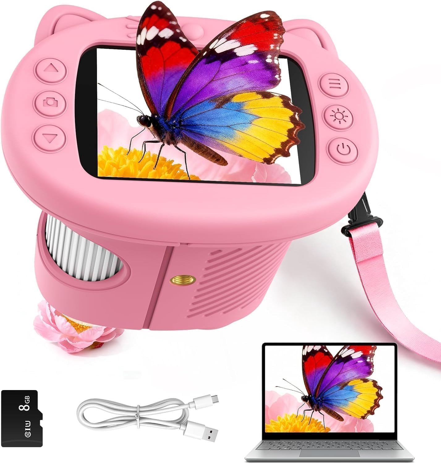 Digitale Microscoop voor Kinderen, 1000x Vergroting, Draagbaar en Onderwijs Speelgoed, Ideaal Cadeau voor Meisjes van 3-10 Jaar, 2.4 Inch Scherm