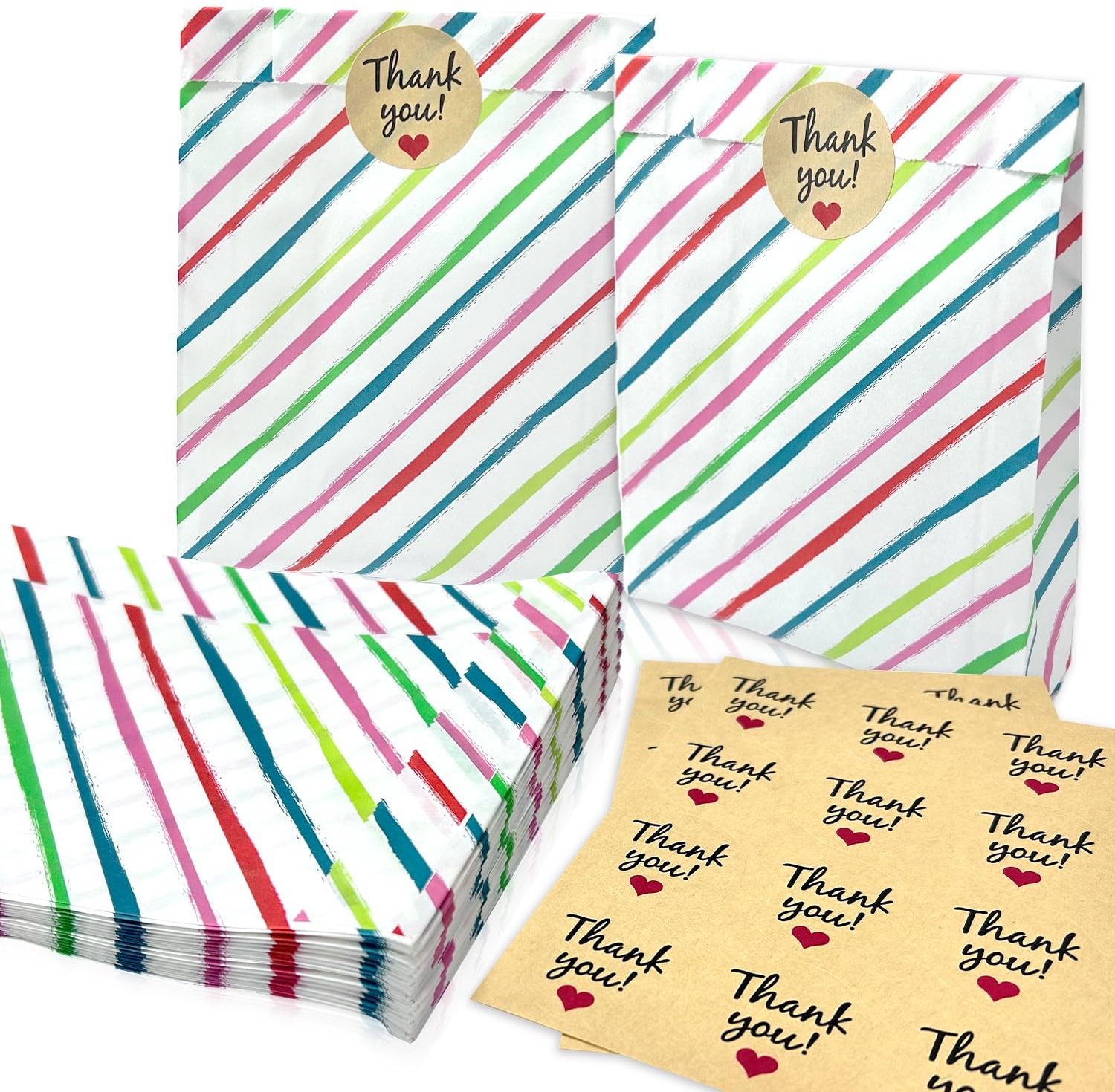 20 Stuks Gestreepte Papieren Candy Bags met Stickers voor Feestjes
